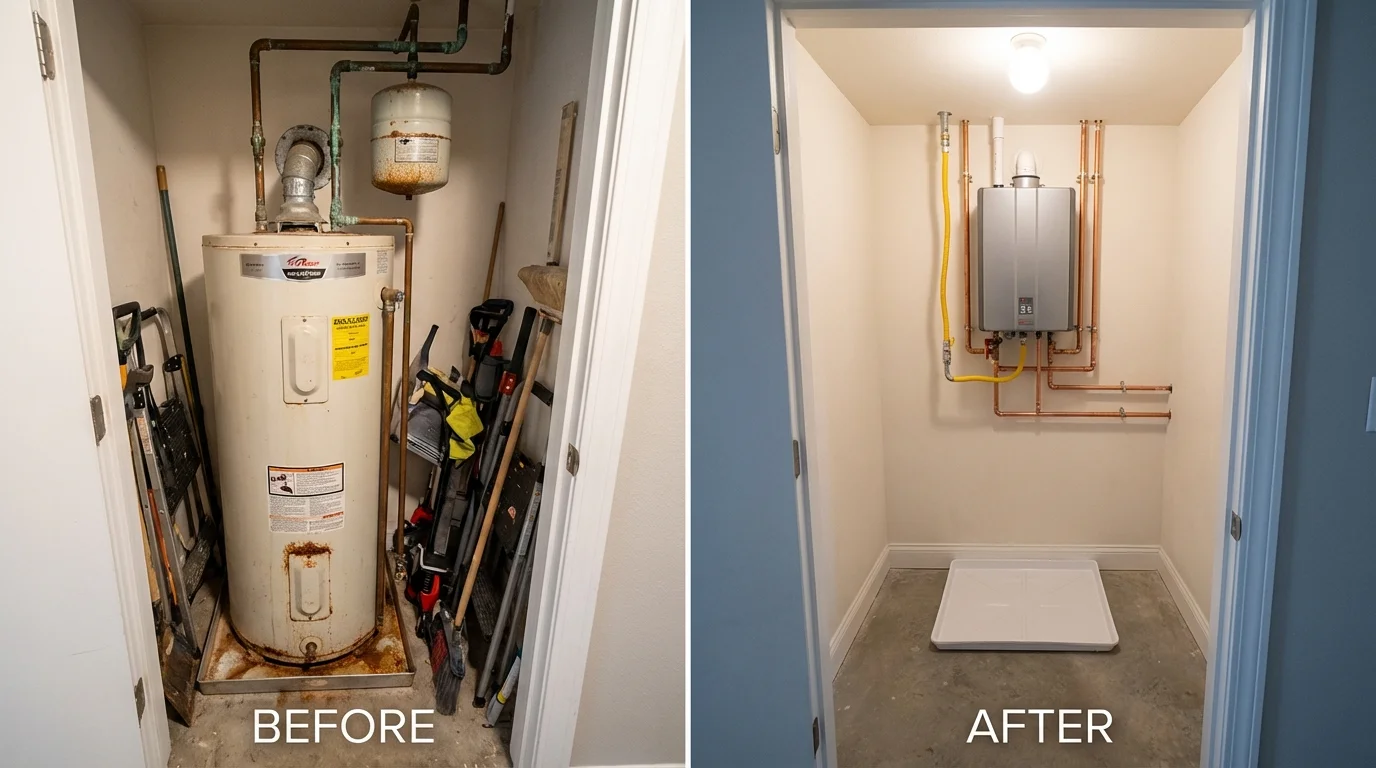 Tank water heater versus wall-mounted tankless unit comparison for Artesia, CA homeowners