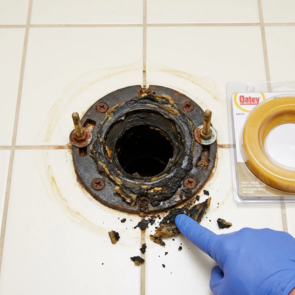 Failed wax ring showing water seepage at the base of a toilet in a Artesia, CA home