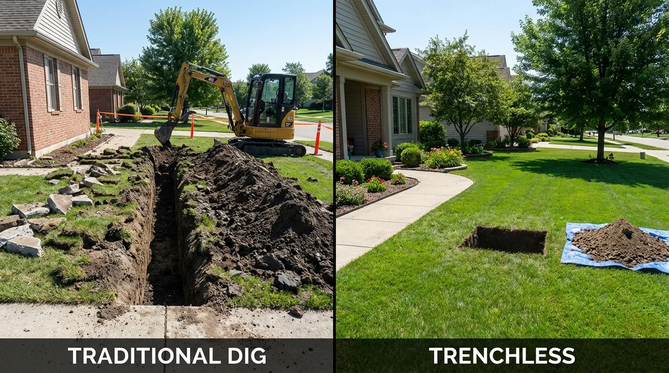 Trenchless sewer repair with minimal yard damage versus traditional excavation in Artesia, CA